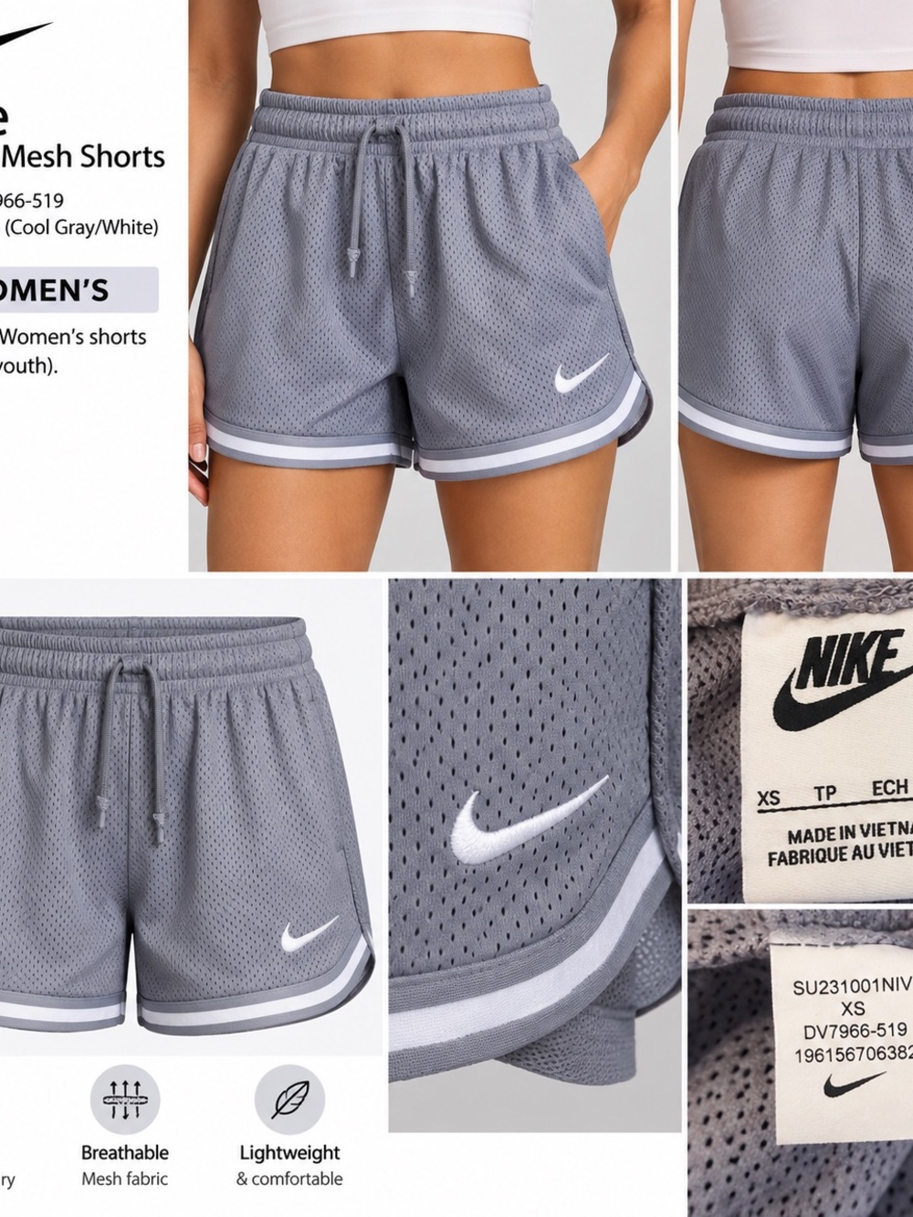 Nike Women’s Gray Mesh Athletic Shorts with White Trim